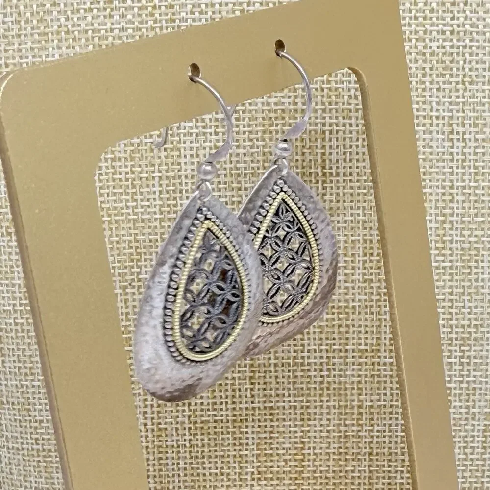 Arts Elegance AE 925 Sterling Silver Teardrop Cut Out Earrings 7.9 Grams